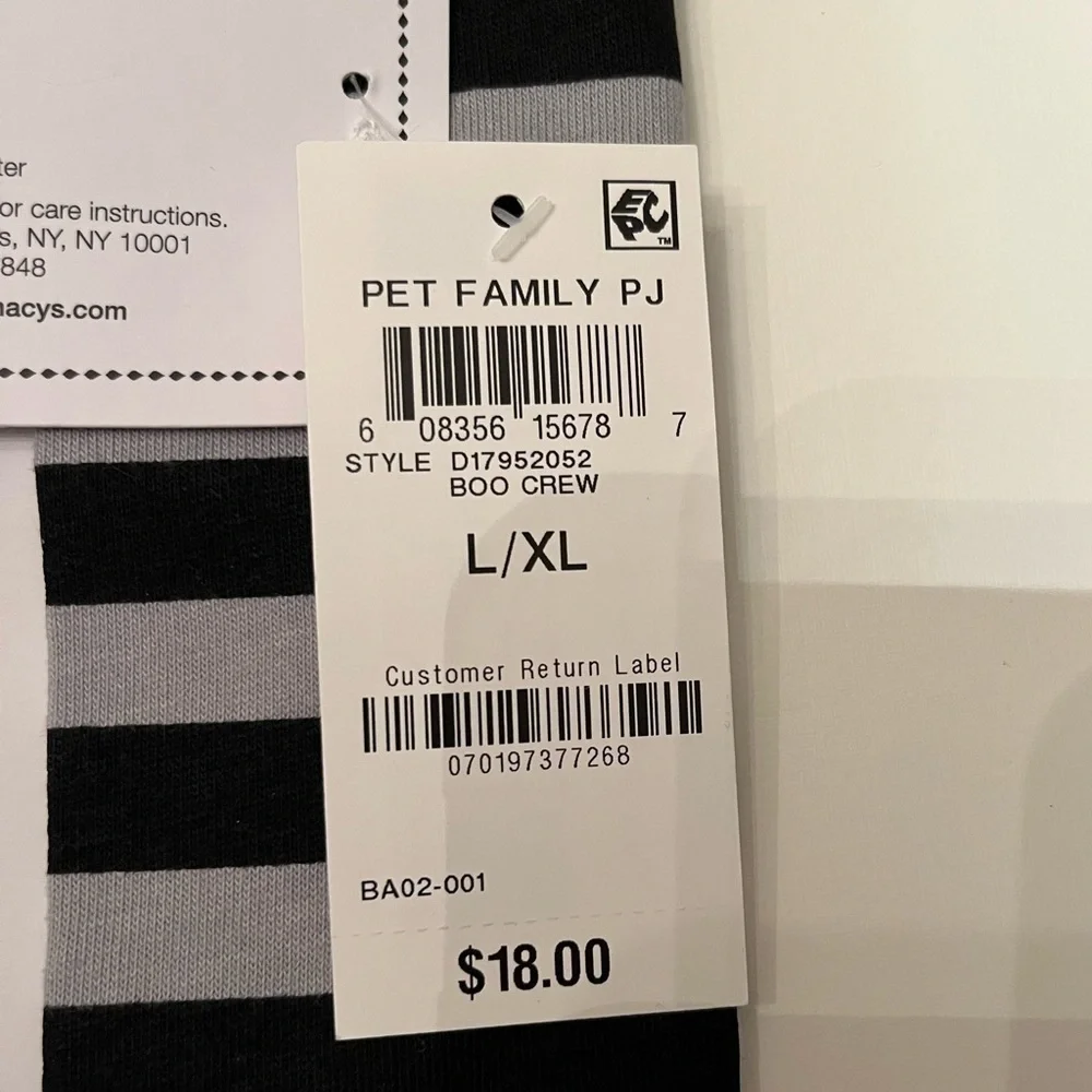 Macy’s Grey & Black Striped Halloween Boo Crew Pet Bandana L/XL